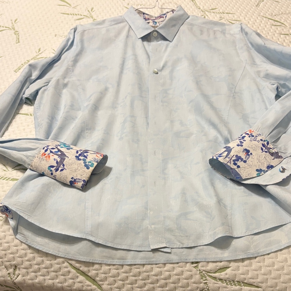 Ted Baker London Sky Blue Shirt with Floral Cuffs